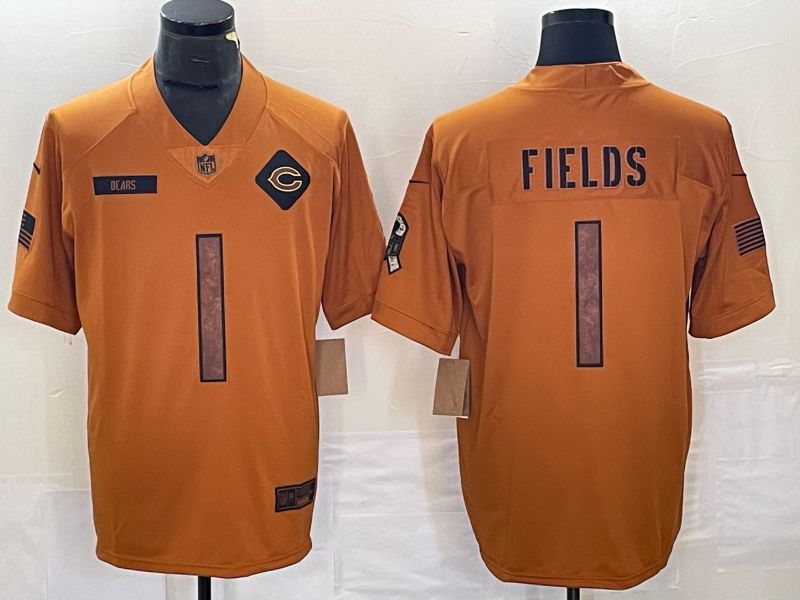 Men Chicago Bears #1 Fields brown Nike 2023 Salute To Service Limited NFL Jersey